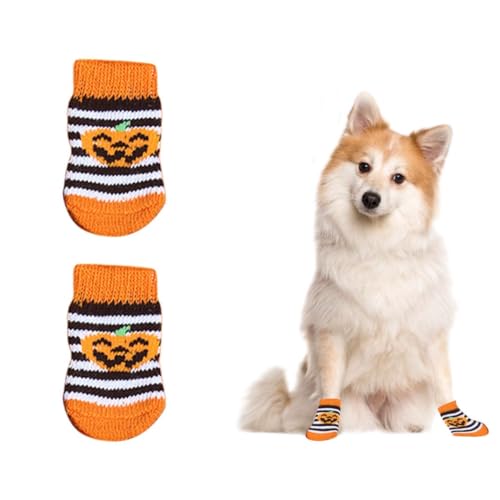 Hundesocken, 10 Stück Anti Rutsch Socken für Hunde,Dehnbare Halloween-Kürbis Strick Pfotenschutz Hundeschuhe für Haustier Verletzte Pfoten Innenbereich auf Hartholzböden von OTKARXUS