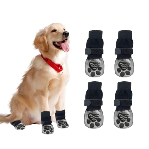 OTKARXUS Hundesocken, 4 Stück, Pfotenschutz, Pfotenschutz mit verstellbarem Riemen, für Welpen, Hunde, drinnen und draußen, Hartholzboden (M) von OTKARXUS