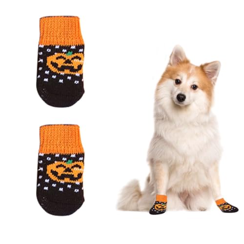 Hundesocken, 7 Stück Anti Rutsch Socken für Hunde,Dehnbare Halloween-Kürbis Strick Pfotenschutz Hundeschuhe für Haustier Verletzte Pfoten Innenbereich auf Hartholzböden von OTKARXUS