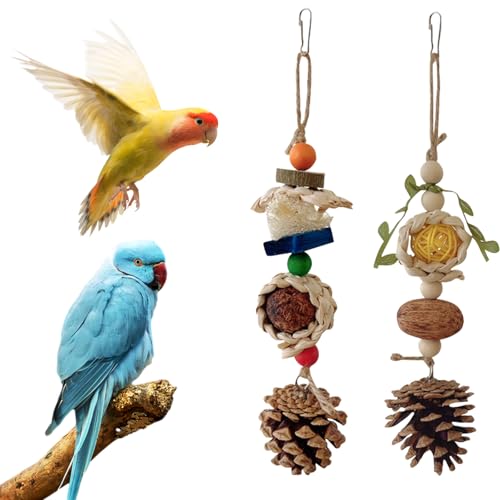 Kauspielzeug für Vögel, Rattan-Kugel, Luffa, Tannenzapfen, Papageienzähne, Kauspielzeug, Vogelkäfig-Zubehör für Sittiche, Nymphensittiche, Wellensittiche, Wellensittiche, Lovebirds (B) von OTKARXUS