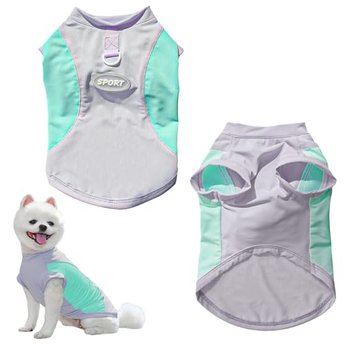 Kühlweste für Hunde, Sommer-T-Shirt, atmungsaktives Netzgewebe, Kühljacke mit D-Ring, Haustier-Eis-Tanktop für kleine, mittelgroße Hunde, Outdoor-Aktivitäten (Violett-Grün, Größe 4XL) von OTKARXUS
