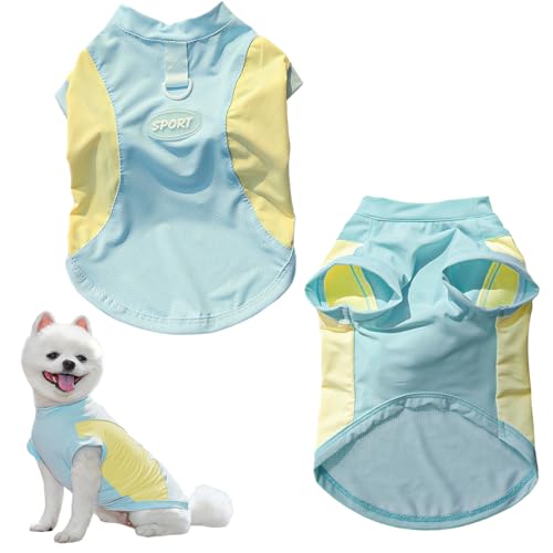 Kühlweste für Hunde, Sommer-T-Shirt, atmungsaktives Netzgewebe, Kühljacke mit D-Ring, Haustier-Eis-Tanktop für kleine und mittelgroße Hunde, Outdoor-Aktivitäten (Blau, M) von OTKARXUS
