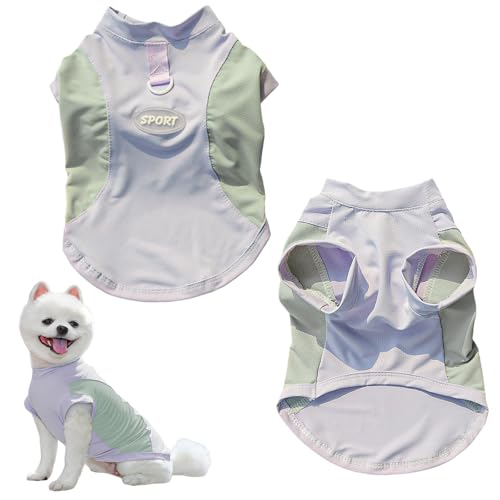 Kühlweste für Hunde, Sommer-T-Shirt, atmungsaktives Netzgewebe, Kühljacke mit D-Ring, Haustier-Eis-Tanktop für kleine und mittelgroße Hunde, Outdoor-Aktivitäten (Violett, Grau, M) von OTKARXUS