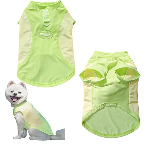 Kühlweste für Hunde, Sommer-T-Shirt, atmungsaktives Netzgewebe, mit D-Ring, Haustier-Eis-Tanktop für kleine, mittelgroße Hunde, Outdoor-Aktivitäten (Grün, M) von OTKARXUS