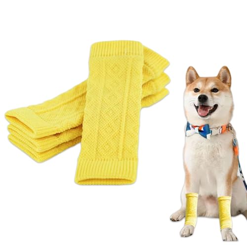 OTKARXUS Hunde-Beinstulpen, warm, solide, gestrickte Beinschützer, Socken für Kätzchen, Welpen, Katzen, kleine, mittelgroße und große Hunde, Gelb, Größe XL, 4 Stück OTKARXUS Hunde-Beinstulpen, warm, solide, gestrickte Beinschützer, Socken für Kätzchen, Welpen, Katzen, kleine, mittelgroße und große Hunde, Gelb, Größe XL, 4 Stück von OTKARXUS