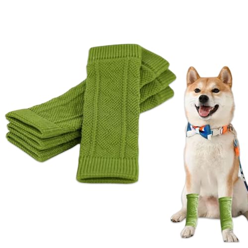 OTKARXUS Hunde-Beinstulpen für den Winter, warm, solide Ellenbogenmanschetten, gestrickte Beinschutzsocken für Kätzchen, Welpen, Katzen, kleine, mittelgroße und große Hunde (Grün, XXL) von OTKARXUS