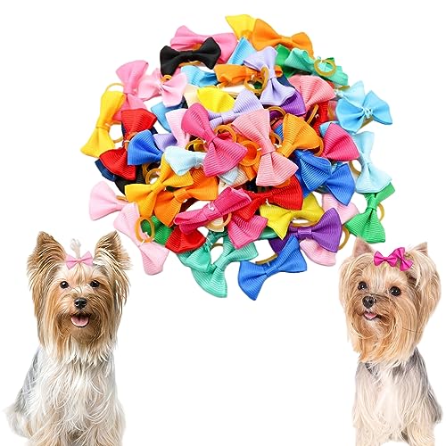 OTKARXUS Hundehaarschleifen, 30 Stück Macaron-Farbe, Haustier-Hundeschleifen für Haare mit elastischem Gummiband, Welpenhaar-Accessoires für lange Haare, Welpen, Kätzchen, Hunde, Katzen von OTKARXUS