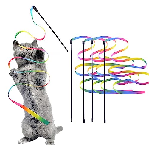 OTKARXUS Interaktives Katzenspielzeug, 5 Stück, doppelseitig, Regenbogenband, Katzenschnurspielzeug, Katzenspielzeug, interaktives Haustierspielzeug, Katzenzubehör für Kätzchen, Trainingszubehör OTKARXUS Interaktives Katzenspielzeug, 5 Stück, doppelseitig, Regenbogenband, Katzenschnurspielzeug, Katzenspielzeug, interaktives Haustierspielzeug, Katzenzubehör für Kätzchen, Trainingszubehör von OTKARXUS