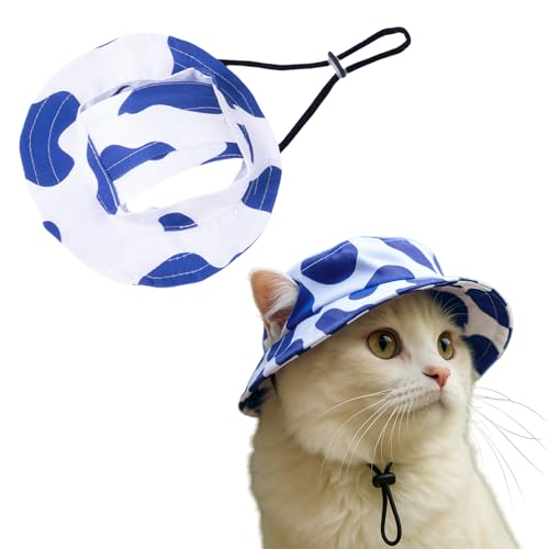 Sonnenhut für Hunde, verstellbar, Prinzessinnenhut mit Ohrlöchern, runde Krempe, Fischerhüte für Welpen, kleine Hunde, Katzen, Outdoor-Sport, Blau, Weiß, Größe L, 1 Stück Sonnenhut für Hunde, verstellbar, Prinzessinnenhut mit Ohrlöchern, runde Krempe, Fischerhüte für Welpen, kleine Hunde, Katzen, Outdoor-Sport, Blau, Weiß, Größe L, 1 Stück von OTKARXUS