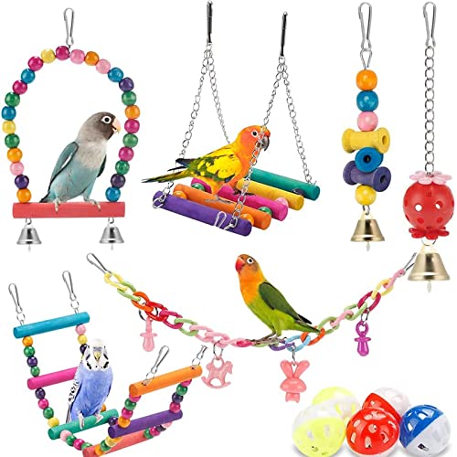 Vogel-Papageien-Spielzeug, 11 Stück, Sittich-Spielzeug zum Aufhängen, stehendes Kauspielzeug, Vogelkäfig, Kletterleitern, Glockenbälle, Spielzeug von OTKARXUS