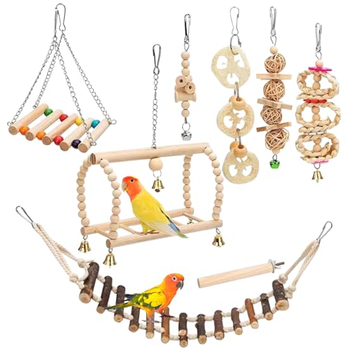 Vogelspielzeug-Set, 8 Stück, Naturholz, Papageienschaukel, Kauspielzeug, Wellensittich, Spielzeug und Zubehör, hängende Sitzstange, Hängematte, Kletterleiter für Papageien, kleine Sittiche, Vogelspielzeug-Set, 8 Stück, Naturholz, Papageienschaukel, Kauspielzeug, Wellensittich, Spielzeug und Zubehör, hängende Sitzstange, Hängematte, Kletterleiter für Papageien, kleine Sittiche, von OTKARXUS