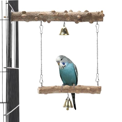 Vogelspielzeug für Papageien, 1 x Naturholz, Wellensittiche, stehender Stock mit Papageienschaukel und Glocken, Vogelschaukel für Wellensittiche, Nymphensittiche, Sittiche, Lovebirds Käfigspielzeug von OTKARXUS