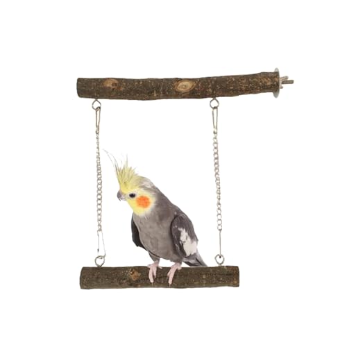 Vogelspielzeug für Papageien, 1 x Naturholz, Wellensittiche, stehender Stock mit Papageienschaukel und Glocken, Vogelschaukel für Wellensittiche, Nymphensittiche, Sittiche, Sittiche, Lovebirds von OTKARXUS