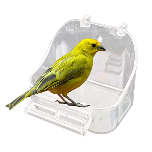 Vogeltränke für Käfig, multifunktionale Vogeltränke zum Aufhängen, für Papageien, Badewanne, Duschbox, Futterspender für kleine Vögel, Kanarienvögel, Nymphensittiche, Hamster (transparent) von OTKARXUS