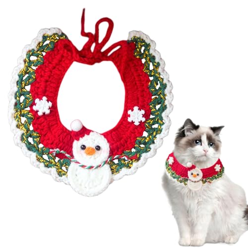 Weihnachtliches Katzen-Lätzchen, gestrickter Schneemann-Schal, waschbares Katzenhalsband, Bandana, Haustierkostüm für Katzen, Hunde, Urlaub, Festival, Themenparty, verstellbar, Schneemann, Größe S von OTKARXUS