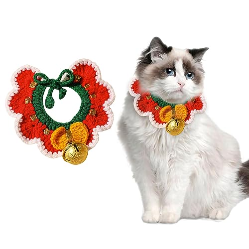 Weihnachtliches Katzen-Zahnrad-Lätzchen, 1 x Fliege, Glocke, gestrickter Haustierschal, waschbares Katzenhalsband, Bandana, Haustier, Weihnachtsverkleidung, Kostüm für Katze, Hund, Urlaub, Festival, von OTKARXUS
