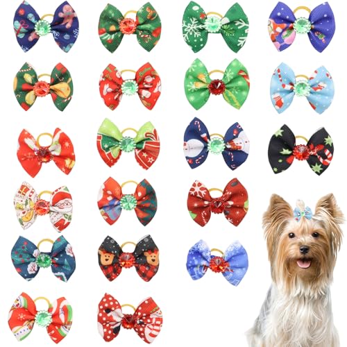 Weihnachts-Hundehaarschleifen mit elastischen Gummibändern, 20 Stück, zufällige Farben, Schleife, Hundehaarbänder, Weihnachtsschleifen, Welpenhaarpflege-Zubehör für Langhaar, Welpen, Kätzchen, Hunde Weihnachts-Hundehaarschleifen mit elastischen Gummibändern, 20 Stück, zufällige Farben, Schleife, Hundehaarbänder, Weihnachtsschleifen, Welpenhaarpflege-Zubehör für Langhaar, Welpen, Kätzchen, Hunde von OTKARXUS