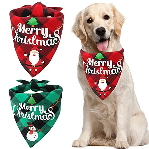 Weihnachts-Hundehalstuch, 2 Stück, klassisch, kariert, doppellagig, Haustier-Schal, Weihnachtsmann, Schneemann, waschbar, wendbar, Dreieck, Katzen-Kostüm für Welpen, Kätzchen, kleine von OTKARXUS