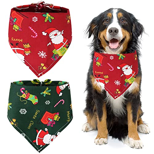 Weihnachten Hund Bandana, 2PCS Double Layer Bedruckt Haustier Schal Weihnachtsmann Reversible Dreieck Katze Lätzchen, Weihnachts Haustier Kostüm Hund Halstuch für Welpen Kätzchen kleine Haustier von OTKARXUS