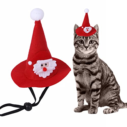 Weihnachtsmütze für Haustiere, 1 x Weihnachtsmütze für kleine Hunde mit Weihnachtsmann-Muster,verstellbar,für Haustiere,Katzen, Weihnachtsmütze für Welpen Kätzchen kleine Hund Haustiere Kopfbedeckung von OTKARXUS