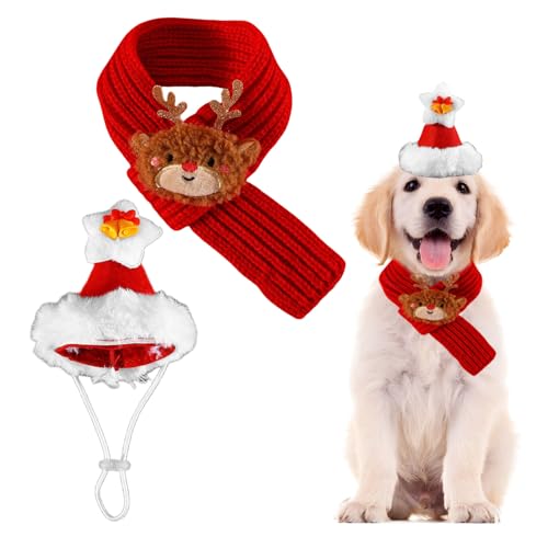 Weihnachtsmütze und Schal für Hunde, 2-teiliges Katzen-Weihnachtsoutfit mit Strickkragen, Haustier-Weihnachtskostüm, Hundekleidung für Hunde, Welpen, Katzen, Weihnachts-Party-Kostüm, Verkleiden (Rot, Weihnachtsmütze und Schal für Hunde, 2-teiliges Katzen-Weihnachtsoutfit mit Strickkragen, Haustier-Weihnachtskostüm, Hundekleidung für Hunde, Welpen, Katzen, Weihnachts-Party-Kostüm, Verkleiden (Rot, von OTKARXUS