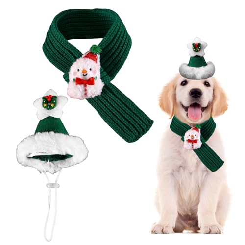 Weihnachtsmütze und Schal für Hunde, 2-teiliges Katzen-Weihnachtsoutfit mit Strickkragen, Haustier-Weihnachtskostüm, Hundekleidung für Hunde, Welpen, Katzen, Weihnachts-Party-Kostüm, Verkleiden (Grün, Weihnachtsmütze und Schal für Hunde, 2-teiliges Katzen-Weihnachtsoutfit mit Strickkragen, Haustier-Weihnachtskostüm, Hundekleidung für Hunde, Welpen, Katzen, Weihnachts-Party-Kostüm, Verkleiden (Grün, von OTKARXUS