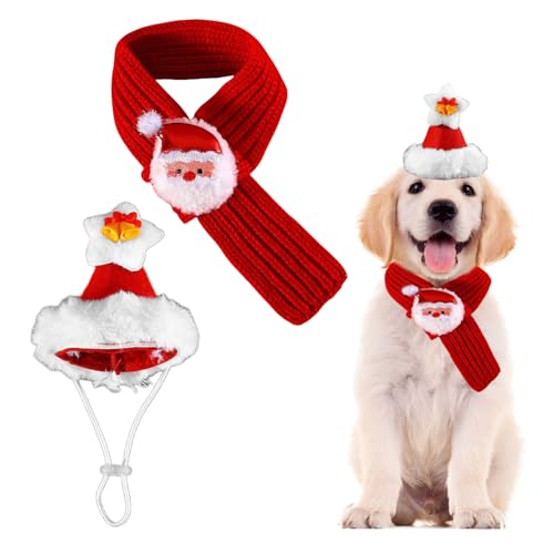 Weihnachtsmütze und Schal für Hunde, 2-teiliges Katzen-Weihnachtsoutfit mit Strickkragen, Haustier-Weihnachtskostüm, Hundekleidung für Hunde, Welpen, Katzen, Weihnachts-Party-Kostüm, Verkleidung (Rot, Weihnachtsmütze und Schal für Hunde, 2-teiliges Katzen-Weihnachtsoutfit mit Strickkragen, Haustier-Weihnachtskostüm, Hundekleidung für Hunde, Welpen, Katzen, Weihnachts-Party-Kostüm, Verkleidung (Rot, von OTKARXUS