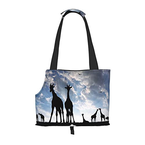 OTRAHCSD Faltbare Haustier-Handtasche, Silhouette von Giraffen auf Gras, Haustier-Tragetasche, Outdoor-Reise-Haustier-Schultertaschen zum Einkaufen Wandern von OTRAHCSD