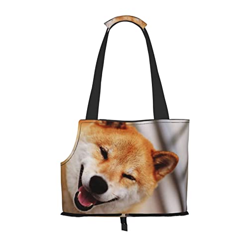OTRAHCSD Faltbare Haustier-Handtasche, Smile Shiba Inu Haustier-Tragetasche, Outdoor-Reise-Haustier-Schultertaschen zum Einkaufen Wandern von OTRAHCSD