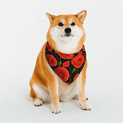 OTRAHCSD Haustier-Schal, rote Mohnblumen, verstellbares Halstuch, dreieckiges Schal, Zubehör für kleine, mittelgroße und große Hunde und Katzen von OTRAHCSD