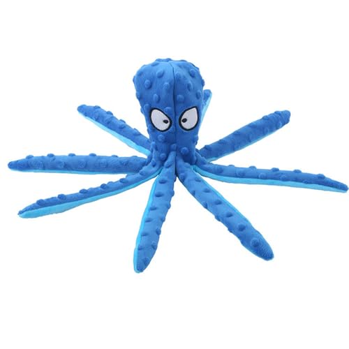 OUANGANC Interaktives Oktopus-Hundespielzeug, Plüsch-Quietschspielzeug für Zahnreinigung, 32 cm, 4 Farben (Blau) von OUANGANC