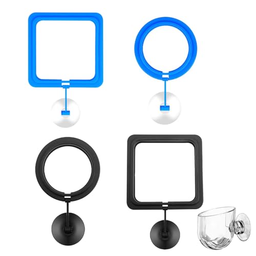 5 Stück Fischfutterring Mit Saugnapf Schwarzes Quadrat, Quadratischer Und Runder Fischfutterring, Rund Aquarium Futterring, Mit 1-Aquarium Teekanne Tasse, für Aquarium Fütterung Und Dekoration 5 Stück Fischfutterring Mit Saugnapf Schwarzes Quadrat, Quadratischer Und Runder Fischfutterring, Rund Aquarium Futterring, Mit 1-Aquarium Teekanne Tasse, für Aquarium Fütterung Und Dekoration von OUCONGK