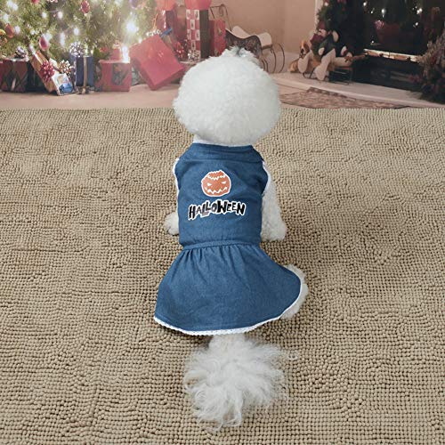 Blauer Baumwoll-Kürbis-Druck, Schönes Kostüm, Haustier-Halloween-Kleider, Rock, Kleidung, Kleidung für Hunde und Katzen (L) von OUCRIY