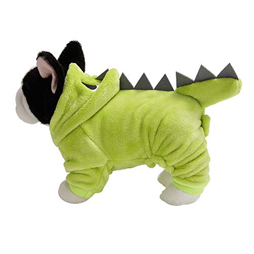 Dinosaurier-Hundekostüm, Hundekostüm aus Hochwertigem Korallen-Fleece, Winter-Korallen-Fleece, Grünes Haustier, Vier Fuß Warme Kleidung für Katzen (L) von OUCRIY