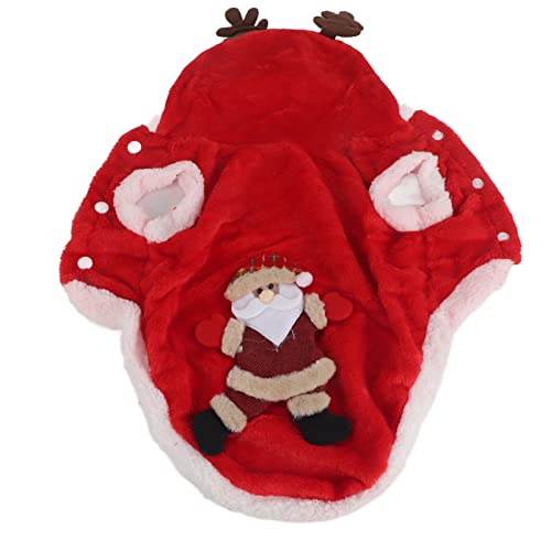Hunde-Weihnachtskostüm, Weicher Plüsch, Verdickter Weihnachtsmann-Design, Katzen-Weihnachts-Kapuzenmantel für Kleine und Mittelgroße Hunde und Katzen (XL) von OUCRIY