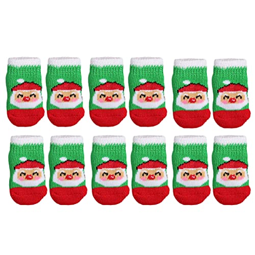 OUCRIY 5 Sets Socken für Hunde, grüner Hintergrund, Motiv alter Mann, elastisch, rutschfest, Haustierbedarf, Herbst, Winter, Weihnachten (L) von OUCRIY