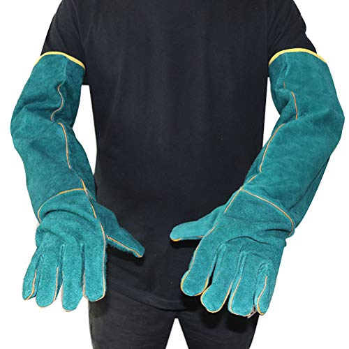 OUCRIY Anti-Biss-Schutzhandschuhe, Lange Leder-Schutzhandschuhe, Bissschutz-Handschuh Zum Greifen von Haustieren (Dunkelgrün) von OUCRIY