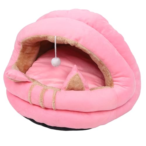 Ultra Weiches Wind Dichtes Katzen Bett, Warmer Raum, Halb Geschlossenes Design, Abnehmbares Wasch Bares Kissen, Süße Ohren, Spielzeug Ball, Hergestellt aus Hochwertigem Fleece, (S) von OUCRIY