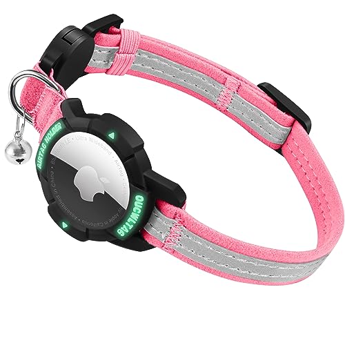 AirTag Katzenhalsband Breakaway, reflektierendes GPS Katzenhalsband mit leuchtendem Apple Air Tag Halter, Cat Tracker Halsbänder mit Sicherheitsgummiband für Mädchen, Jungen, Katzen, Kätzchen und von OUCWLTAG