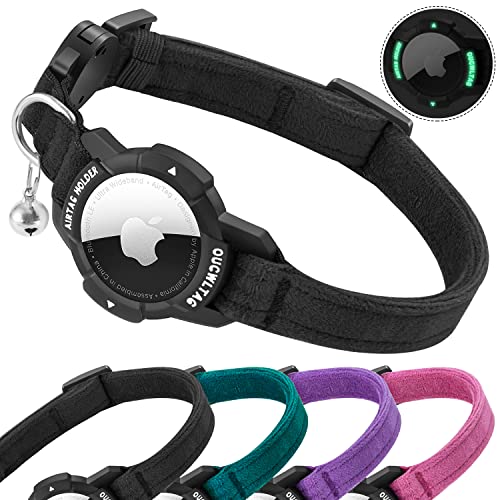 Luminous AirTag Cat Collar Breakaway, OUCWLTAG GPS Cat Collar with Apple Air Tag Halter, Cat Tracker Collars with Safety Elastic Band for Girl Boy Cats, Kittens and Puppies (7-10 Inch, Black) von OUCWLTAG