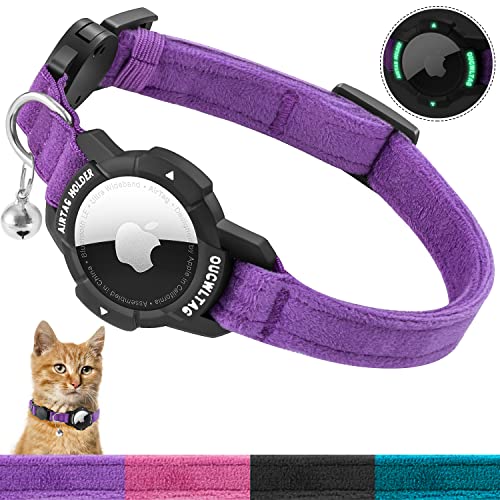 Leuchtende AirTag Katzenhalsband, Breakaway, OUCWLTAG GPS-Katzenhalsband mit Apple-Airtag-Halter, Katzen-Tracker-Halsbänder mit Sicherheits-Gummiband für Mädchen, Jungen, Katzen, Kätzchen und Welpen von OUCWLTAG