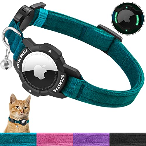 Luminous AirTag Cat Collar Breakaway, OUCWLTAG GPS Cat Collar with Apple Air Tag Halter, Cat Tracker Collars with Safety Elastic Band for Girl Boy Cats, Kittens and Puppies (7-10 Zoll, Blau) von OUCWLTAG