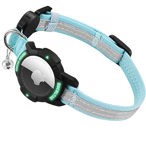 OUCWLTAG AirTag Katzenhalsband Breakaway, Reflektierendes GPS-Katzenhalsband mit leuchtendem Apple Air-Tag-Halter, Katzen-Tracker-Halsbänder mit Sicherheitsgummiband für Katzen Kätzchen und Welpen von OUCWLTAG