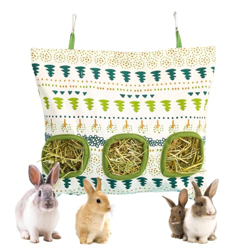 OUDQFCJ Hängender Futtersack für Kleintiere, Kaninchen Heutasche, Hasen-Futterstation Heutaschen, Meerschweinchen Heutasche für Kaninchen/Meerschweinchen/Chinchilla(DREI Loch) von OUDQFCJ