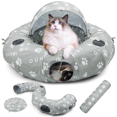 OUHOU Katzentunnelbett für Indoor-Katzen, groß, Peekaboo Katzenhöhle mit Markise, S-Form Katzenschlauch mit 4 flauschigen Spielzeugball & 6 Gucklöchern für Kätzchen, Häschen, Kaninchen, Kleintiere, OUHOU Katzentunnelbett für Indoor-Katzen, groß, Peekaboo Katzenhöhle mit Markise, S-Form Katzenschlauch mit 4 flauschigen Spielzeugball & 6 Gucklöchern für Kätzchen, Häschen, Kaninchen, Kleintiere, von OUHOU