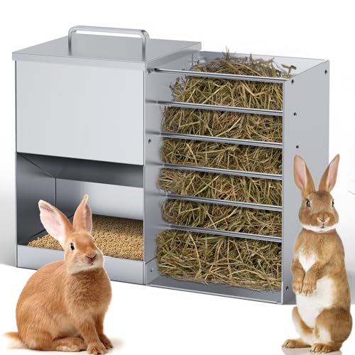 Automatischer Kaninchen-Futterspender für Käfig, Heu-Futterstation, 4,5 l, Kaninchenfutterspender aus Edelstahl, für Meerschweinchen, Eichhörnchen, Kleintiere, Trog Automatischer Kaninchen-Futterspender für Käfig, Heu-Futterstation, 4,5 l, Kaninchenfutterspender aus Edelstahl, für Meerschweinchen, Eichhörnchen, Kleintiere, Trog von OUJIMAI