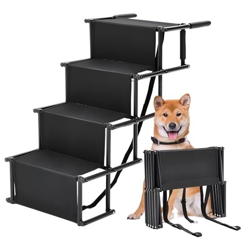 Hundetreppe Auto Hochwertige Hundetreppe für Auto und Zuhause-Faltbare Einstiegshilfe für große Hunde-Klappbare und kompakte Treppen für Bequeme Fellnasen-die Unterstützung benötigen bis 60kg von OUNAN