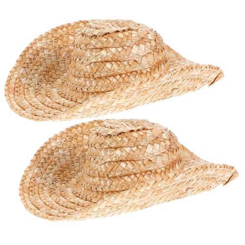 OUNONA 2 Stück Mini Cowboy Strohhüte aus Atmungsaktivem Stroh für Puppen und Kleine Haustiere Vielseitige DIY Bastelaccessoires Western Style Foto Requisiten für Anlässe von OUNONA