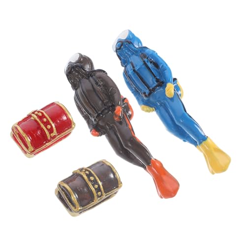 OUNONA 4stücke Teiliges Set Taucherfiguren Mit Schatzkisten Kreative Resin-Dekoration Für Aquarien Und Miniaturlandschaften Blau Und Braun Für Fischbecken Und Tisch-Arrangements von OUNONA