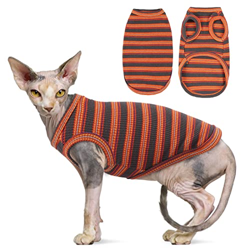 Haarloses Katzen-Shirt, Pullover, Kätzchen, T-Shirts, ärmellos, atmungsaktiv, gestreift, Katzenbekleidung, Kostüm, bequeme Baumwolle, dehnbarer Hunde-Pyjama, Jumpsuit für alle Jahreszeiten von OUOBOB